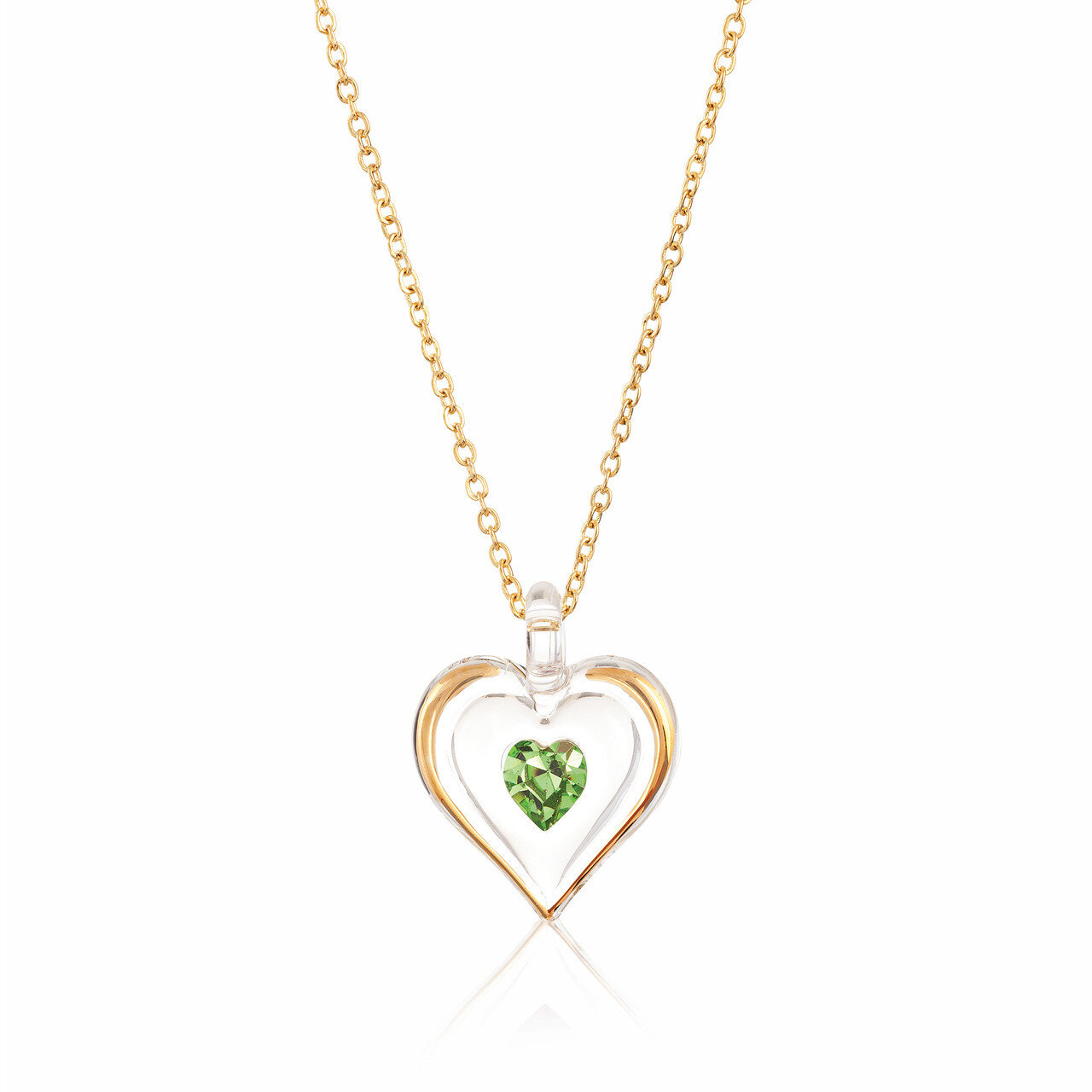 August Gold Trim Swarovski Birthstone Heart 18 inch Necklace GM9407, MPN: GM9407, 708873026508
