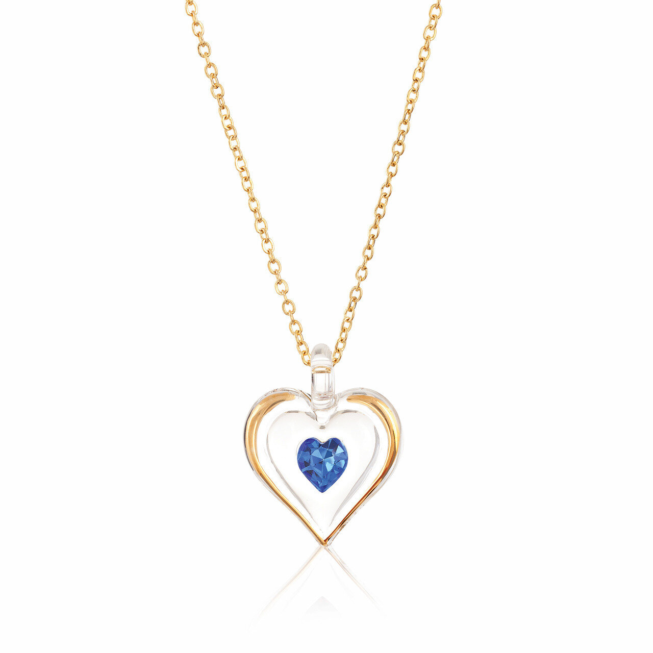 September Gold Trim Swarovski Birthstone Heart 18 inch Necklace GM9408