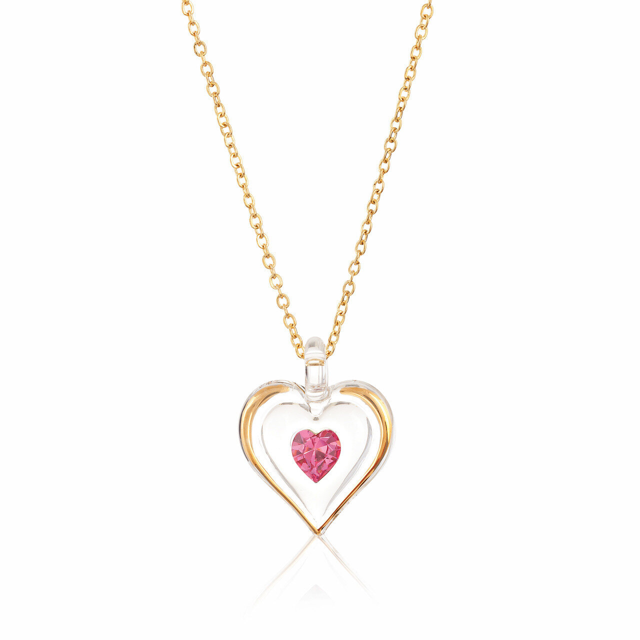October Gold Trim Swarovski Birthstone Heart 18 inch Necklace GM9409