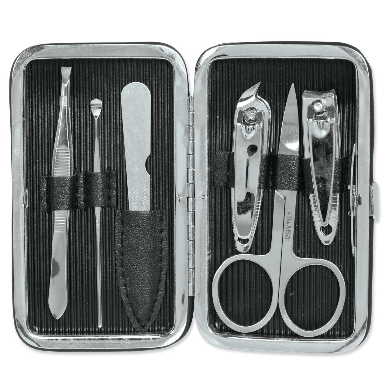 Black Faux Leather 6pcs Stainless Steel Manicure Set GP3742, MPN: GP3742,
