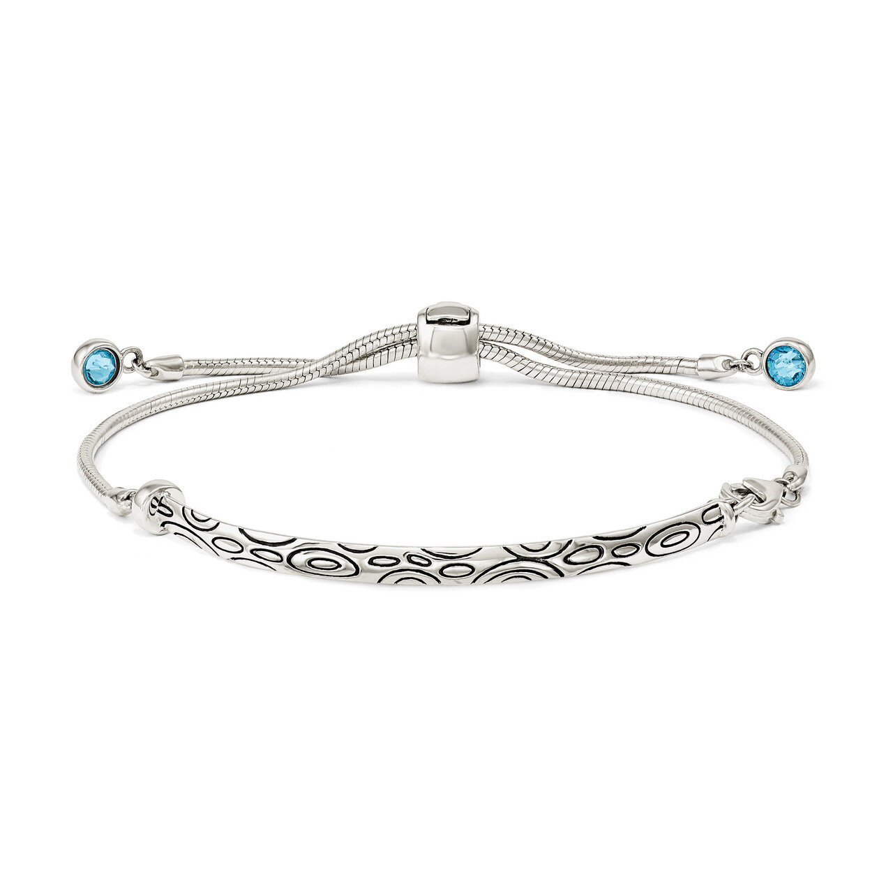 Blue Swarovski Crystal Rd Bezel Adjustable Bracelet Sterling Silver QG3637, MPN: QG3637, 8867746133…