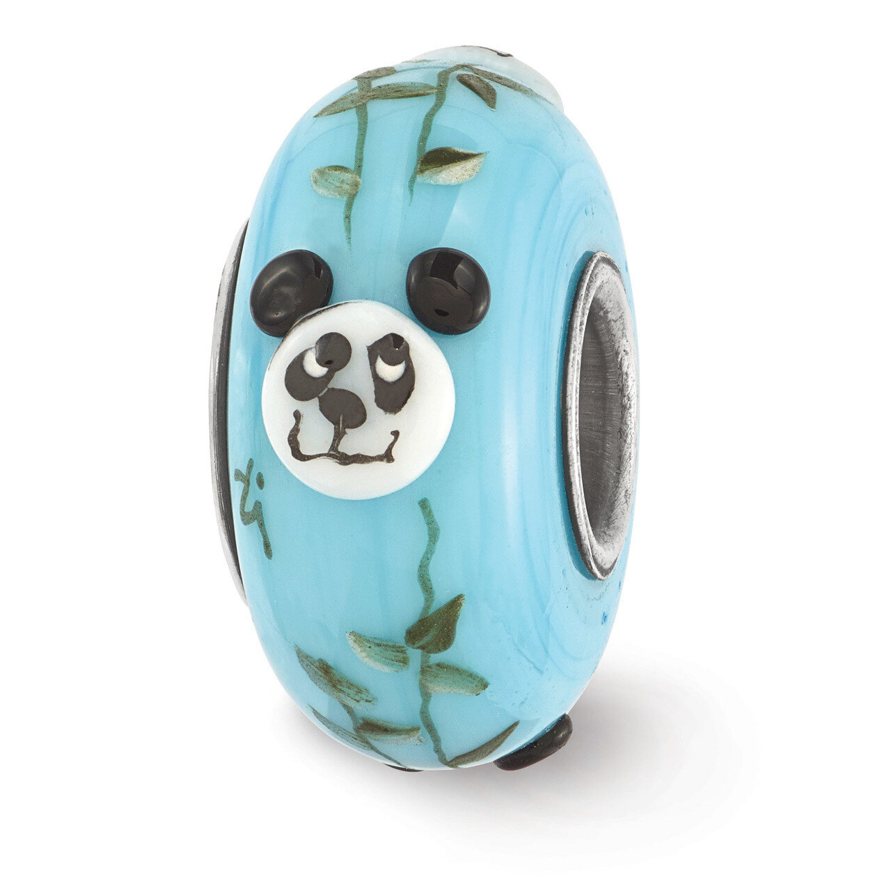 Blue Panda Fenton Glass Bead Sterling Silver Hand Painted QRS3582