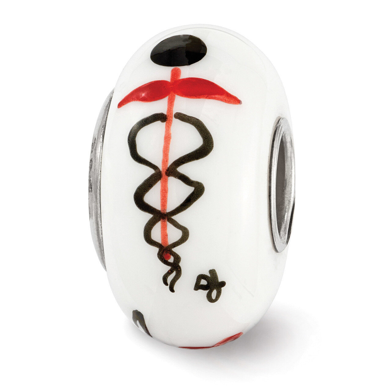 White RX Medical Fenton Glass Bead Sterling Silver Hand Painted QRS3600