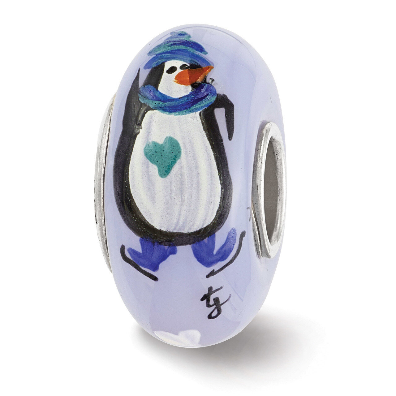 Blue Penguins Fenton Glass Bead Sterling Silver Hand Painted QRS3612, MPN: QRS3612, 19727651082