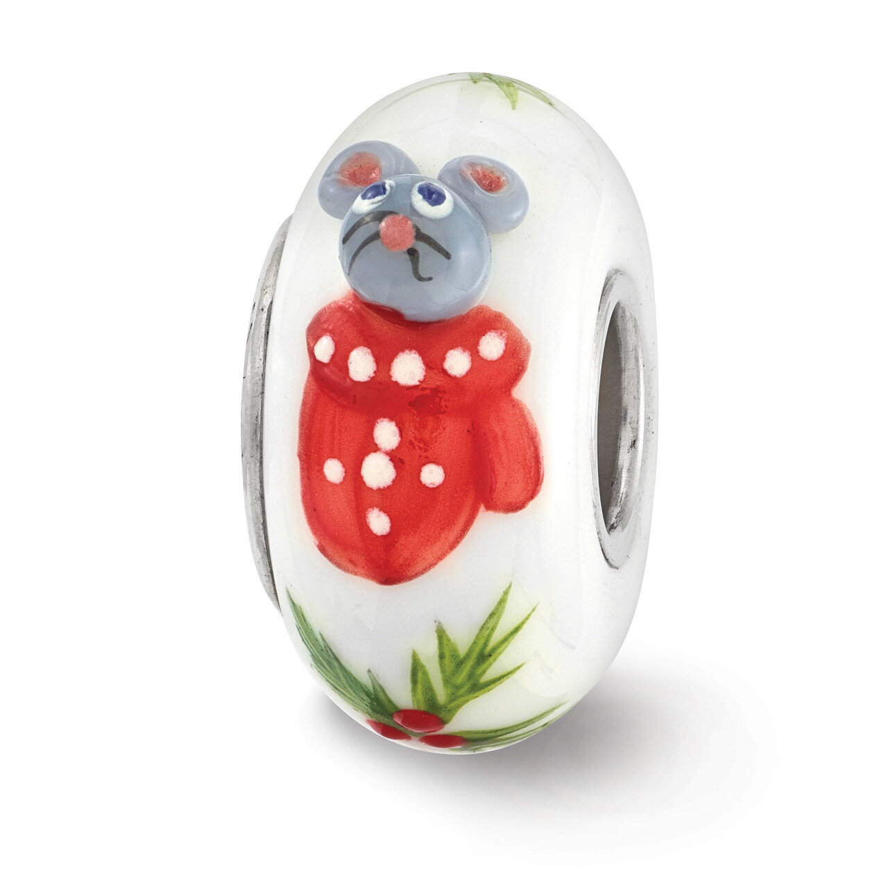 Christmas Mouse Fenton Glass Bead Sterling Silver Hand Painted QRS3615, MPN: QRS3615, 19727646545