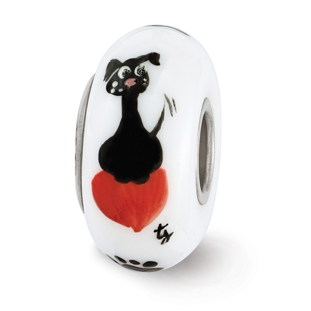 Muttley Dog Fenton Glass Bead Sterling Silver Hand Painted QRS3624