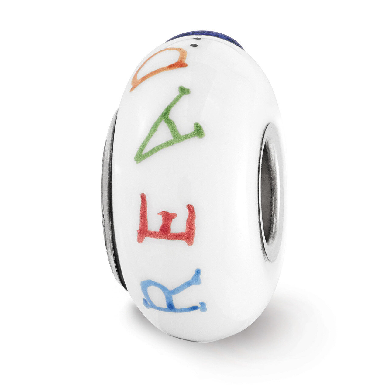 White Bookworm Fenton Glass Bead Sterling Silver Hand Painted QRS3636