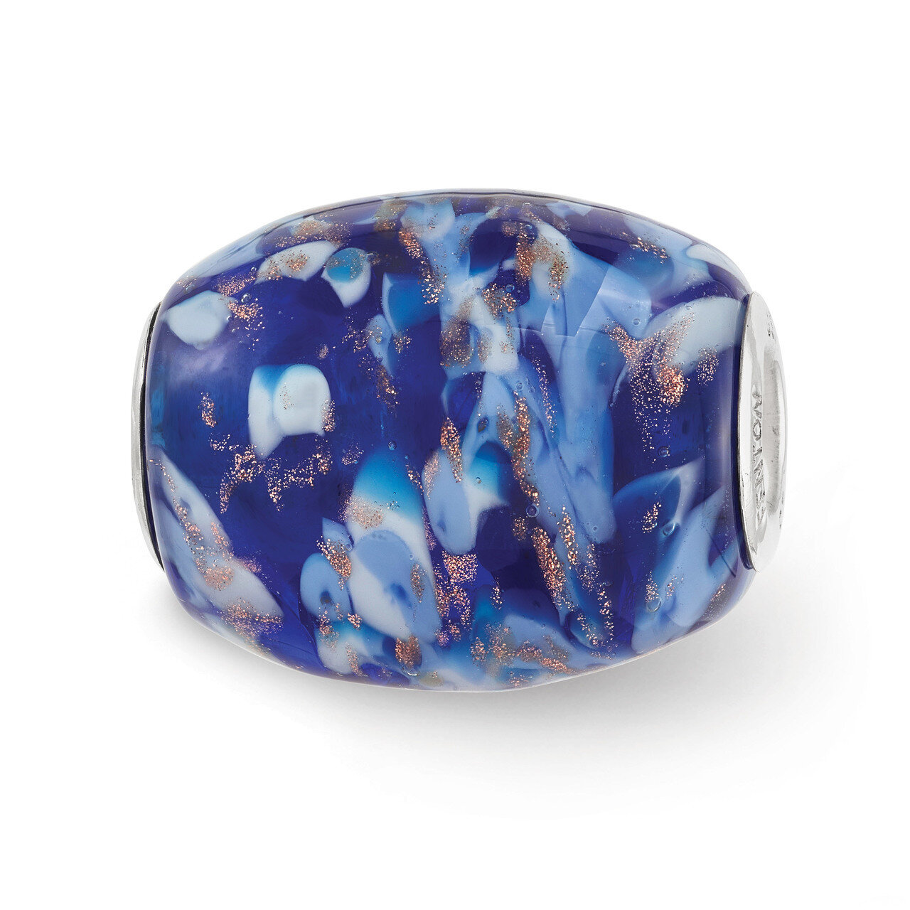 Blue with Glitter Danube Fenton Glass Bead Sterling Silver QRS3639, MPN: QRS3639, 19727648150