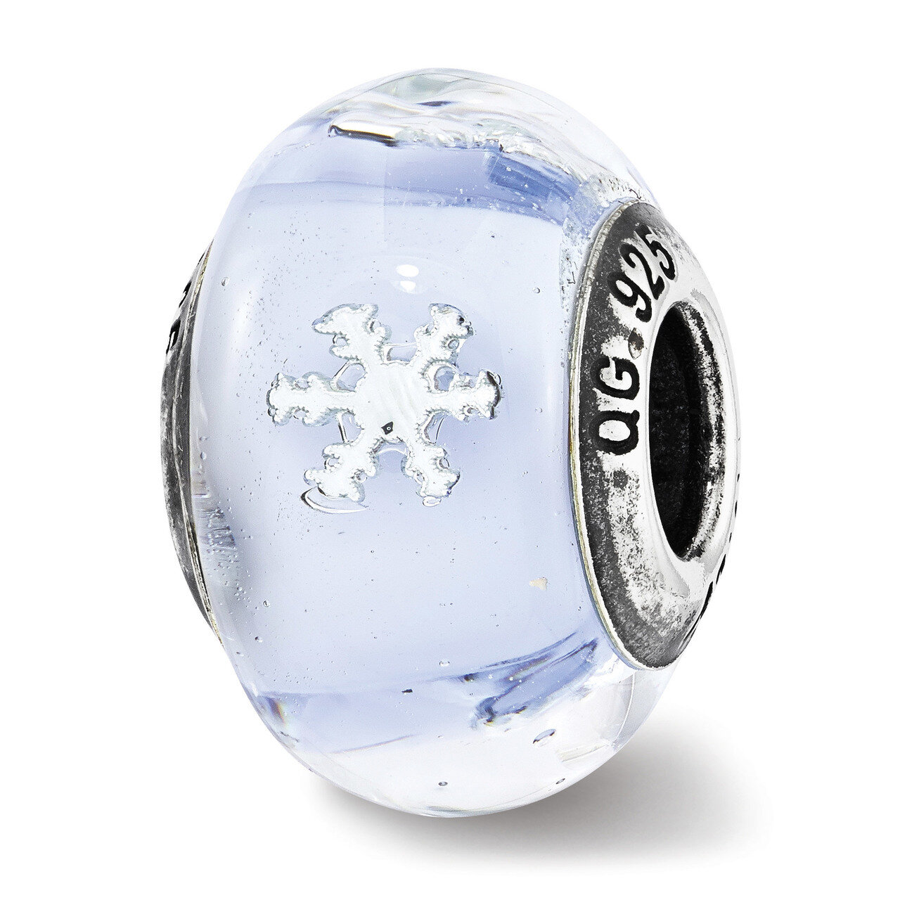 Snowflake Blue Italian Glass Bead Sterling Silver QRS3720, MPN: QRS3720,
