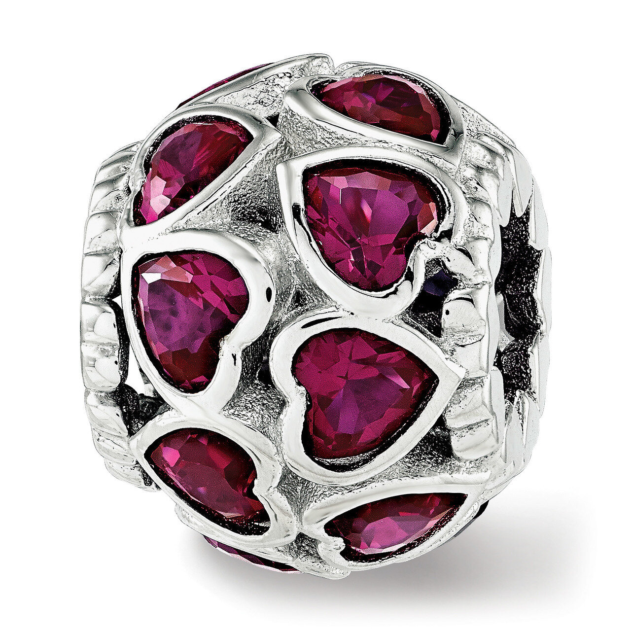 Polished Red Heart CZ Bead Sterling Silver QRS3728, MPN: QRS3728,