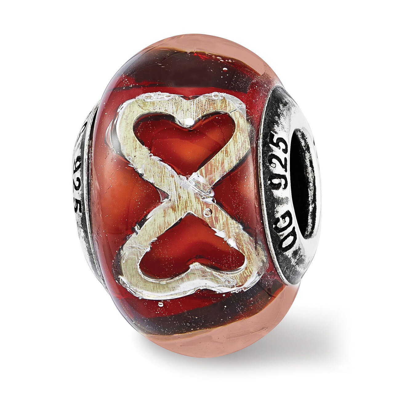 Foil Heart Infinity Red Italian Glass Bead Sterling Silver QRS3735