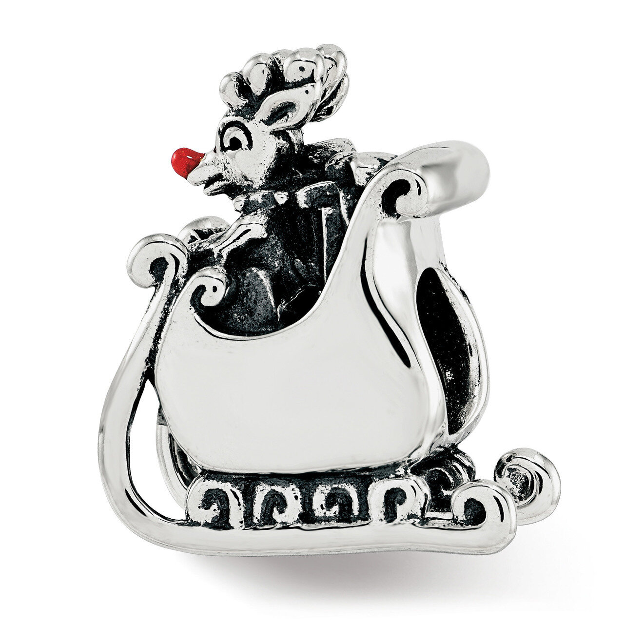 Enameled Rudolph in Sleigh Bead Sterling Silver QRS3760