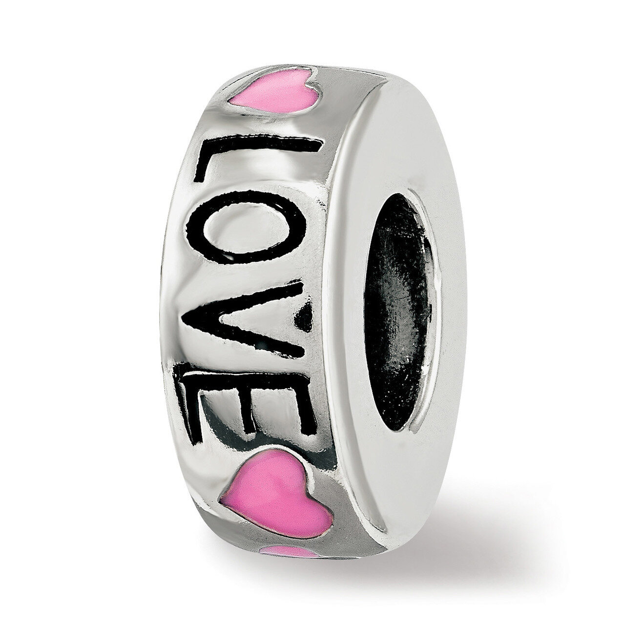 Pink Enameled Hearts Love Amour Spacer Bead Sterling Silver QRS3769, MPN: QRS3769,