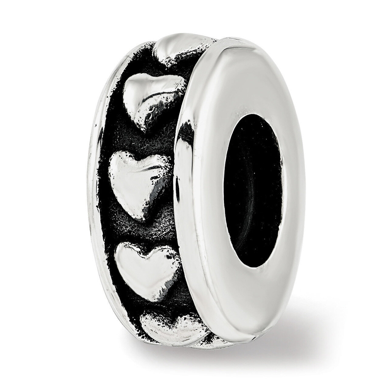 Antiqued Hearts Gripper Bead Sterling Silver QRS3780, MPN: QRS3780, 191101208614