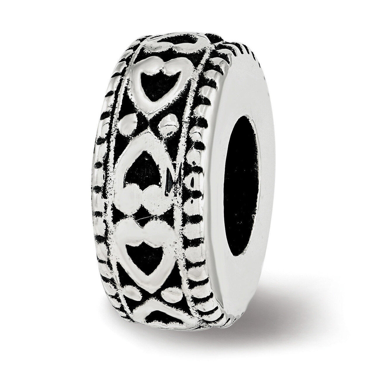 Antiqued Bali Hearts Gripper Bead Sterling Silver QRS3784, MPN: QRS3784,