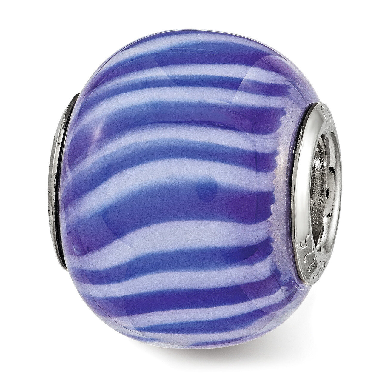 Blue and White Striped Glass Bead Sterling Silver QRS3821