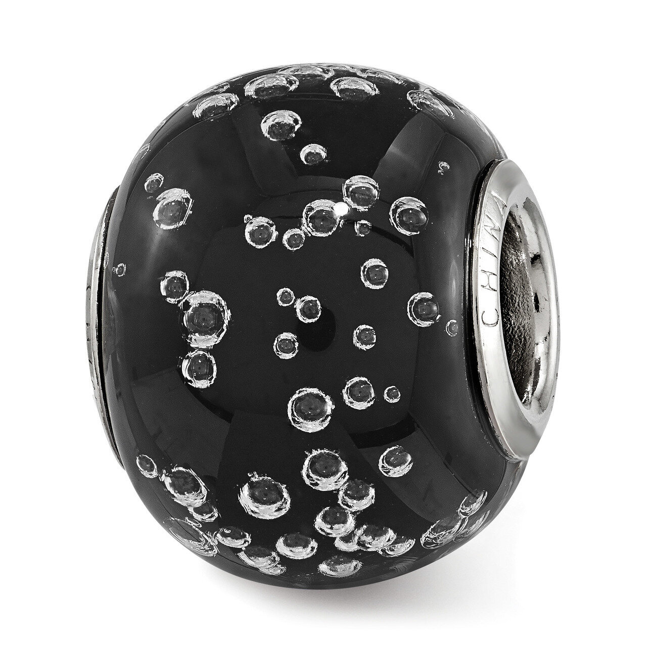 Bubbles Black Glass Bead Sterling Silver QRS3822