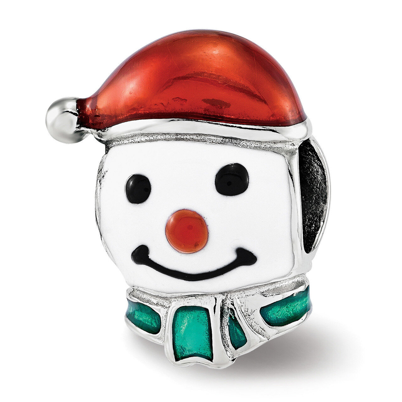 Enameled Snowman Head Bead Sterling Silver QRS3853