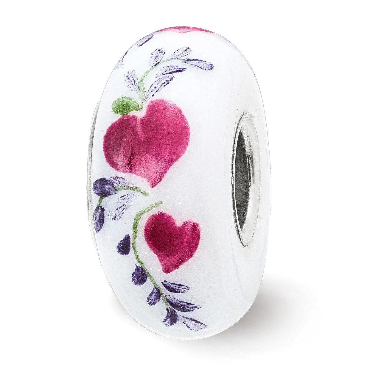 How Do I LoveThee Fenton Glass Bead Sterling Silver Hand Painted QRS3860