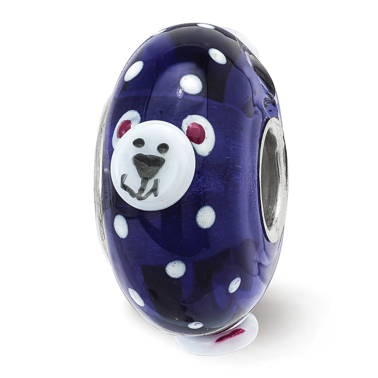 Roly Polar Bear Fenton Glass Bead Sterling Silver Hand Painted QRS3880