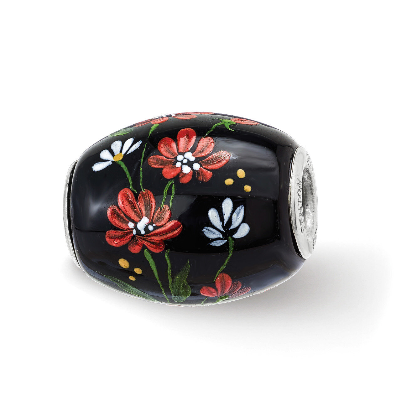 Ebony Bouquet Large Fenton Glass Bead Sterling Silver Hand Painted QRS3888, MPN: QRS3888, 197276587…