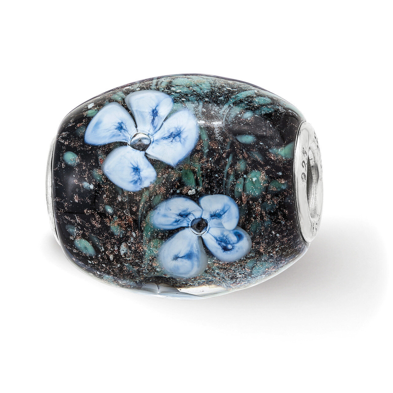 Hydrangea Moonlight Fenton Glass Bead Sterling Silver Hand Painted QRS3890, MPN: QRS3890, 197276587…