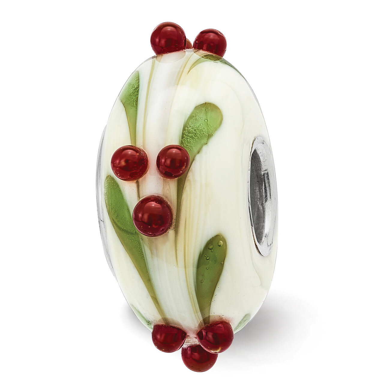 Magical Holly-Days Fenton Glass Bead Sterling Silver Hand Painted QRS3892, MPN: QRS3892, 19727658814