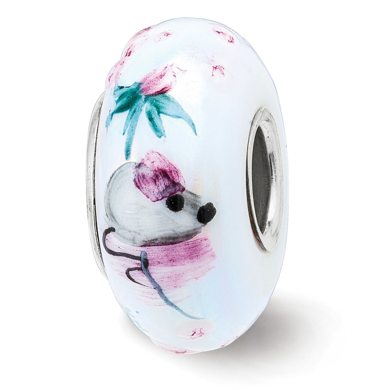 Stella Mouse Fenton Glass Bead Sterling Silver Hand Painted QRS3905, MPN: QRS3905, 19727659132