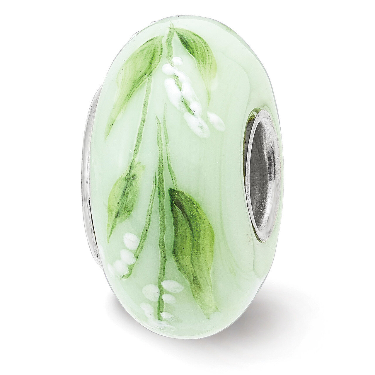 Lily of Valley May Fenton Glass Bead Sterling Silver Hand Painted QRS3913MAY