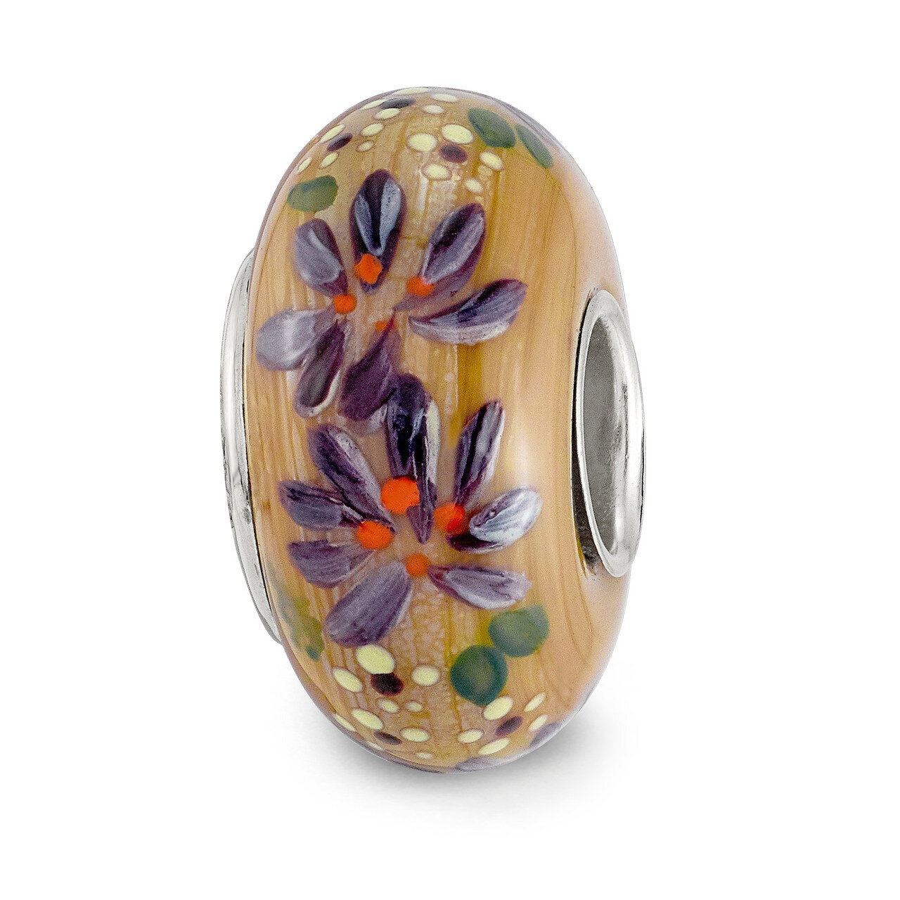 Floral Enchantment Fenton Glass Bead Sterling Silver Hand Painted QRS3915, MPN: QRS3915, 19727658289