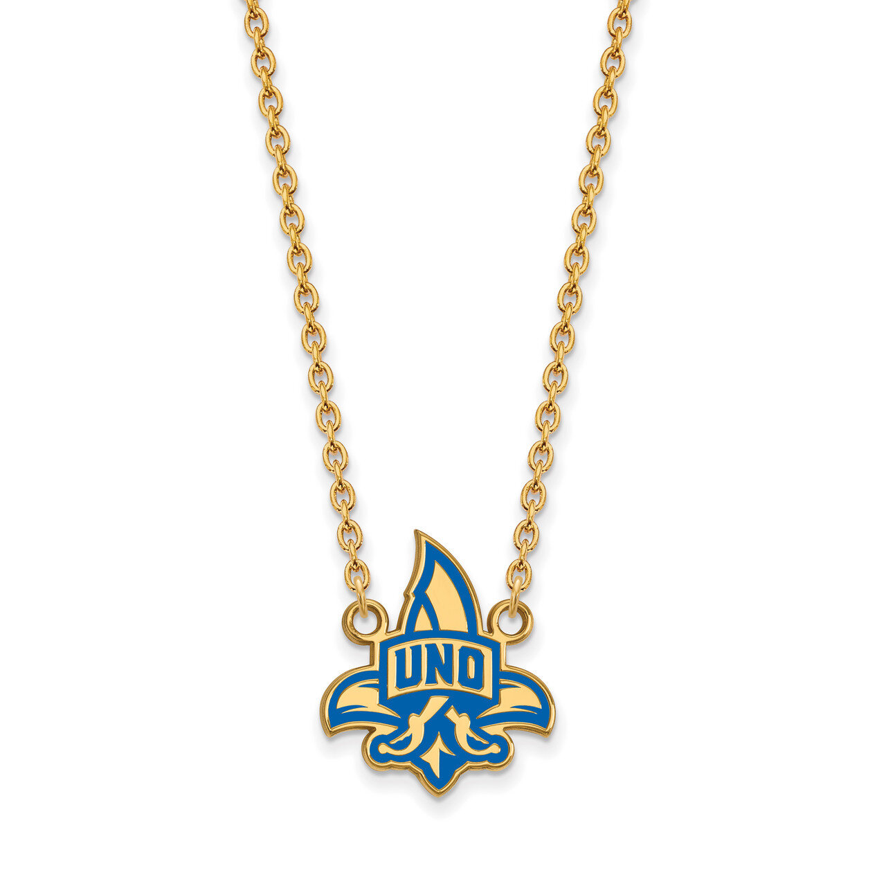University of New Orleans Lg Enamel Pendant with Necklace Gold-plated Sterling Silver GP010UNO-18