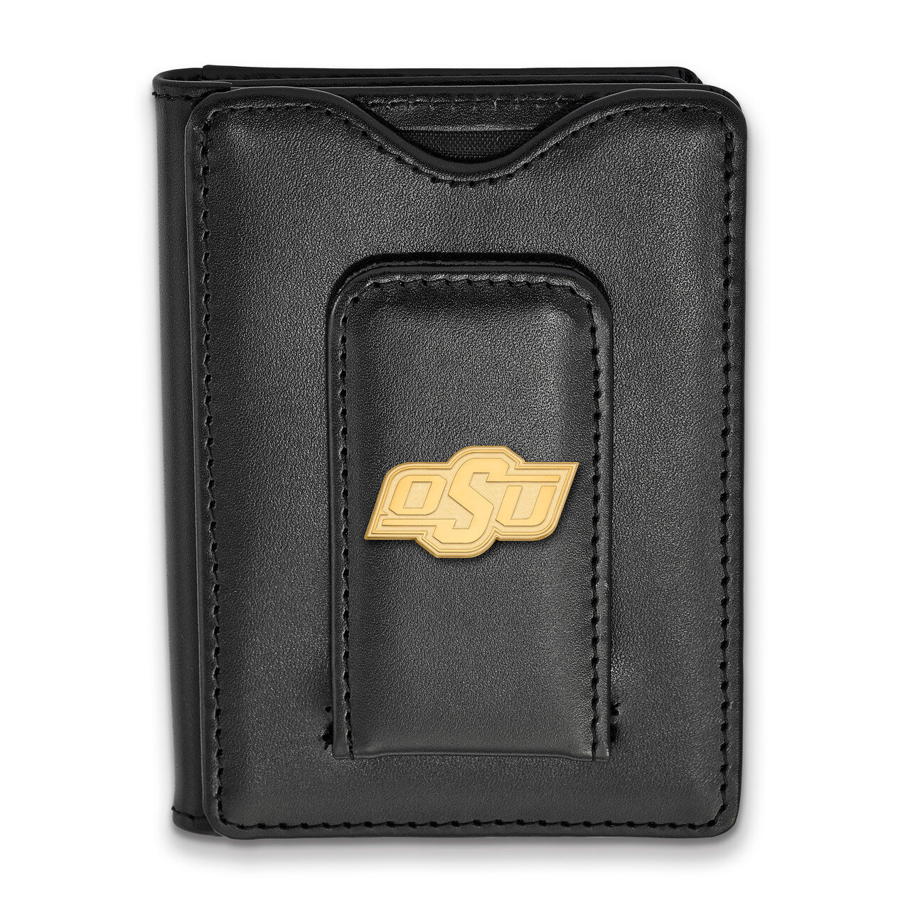 Oklahoma State University Black Leather Wallet Gold-plated Sterling Silver GP012OKS-W1