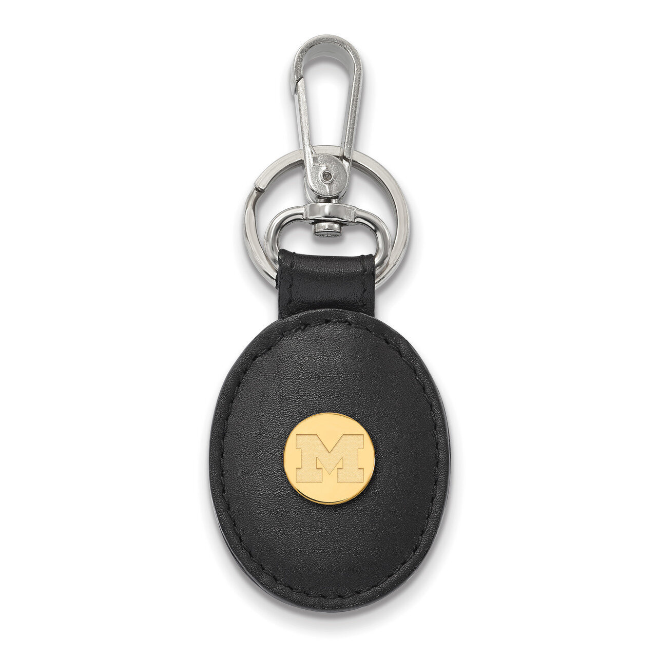 Michigan University of Black Leather Oval Key Chai Gold-plated Sterling Silver GP012UM-K1