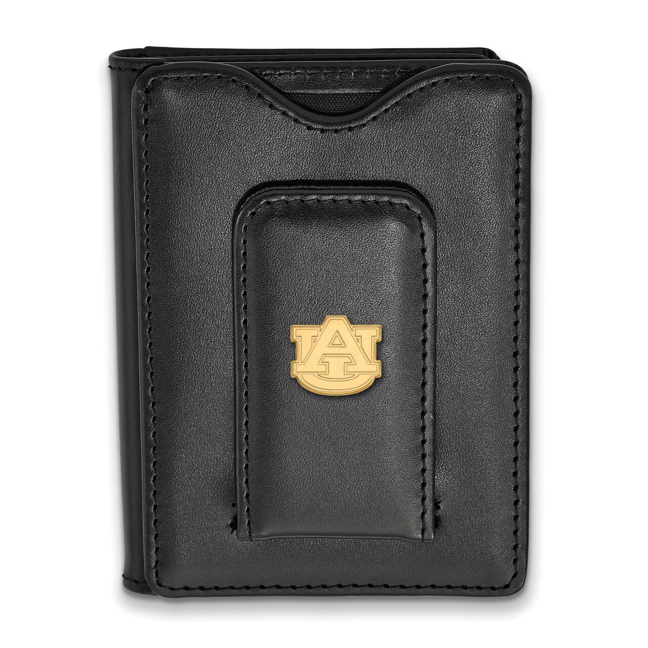 Auburn University Black Leather Wallet Gold-plated Sterling Silver GP013AU-W1