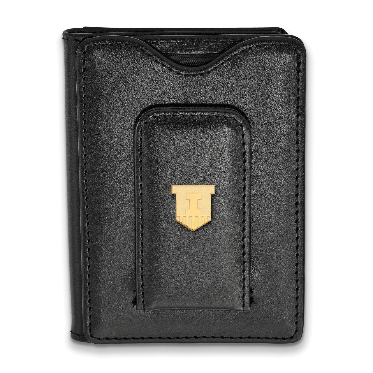 University of Illinois Black Leather Wallet Gold-plated Sterling Silver GP053UIL-W1