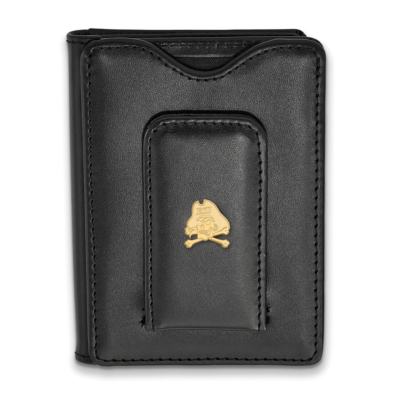 East Carolina University Black Leather Wallet Gold-plated Sterling Silver GP061ECU-W1