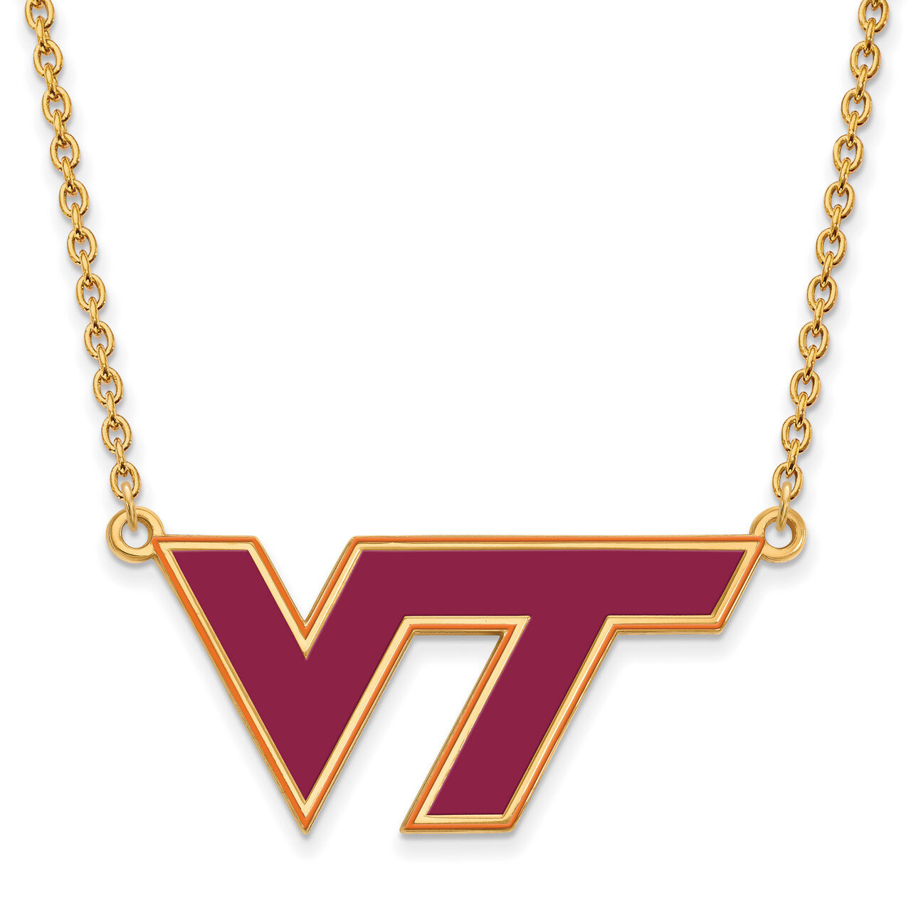 Virginia Tech Large Enamel Pendant with Necklace Gold-plated Sterling Silver GP080VTE-18