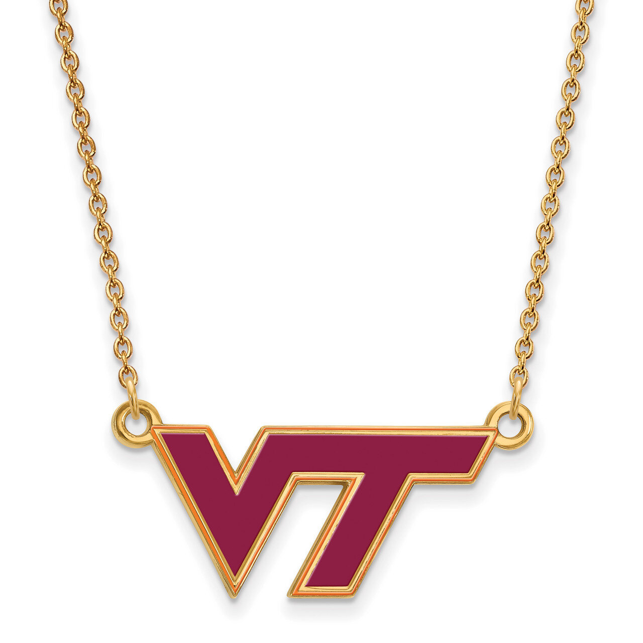 Virginia Tech Small Enamel Pendant with Necklace Gold-plated Sterling Silver GP081VTE-18