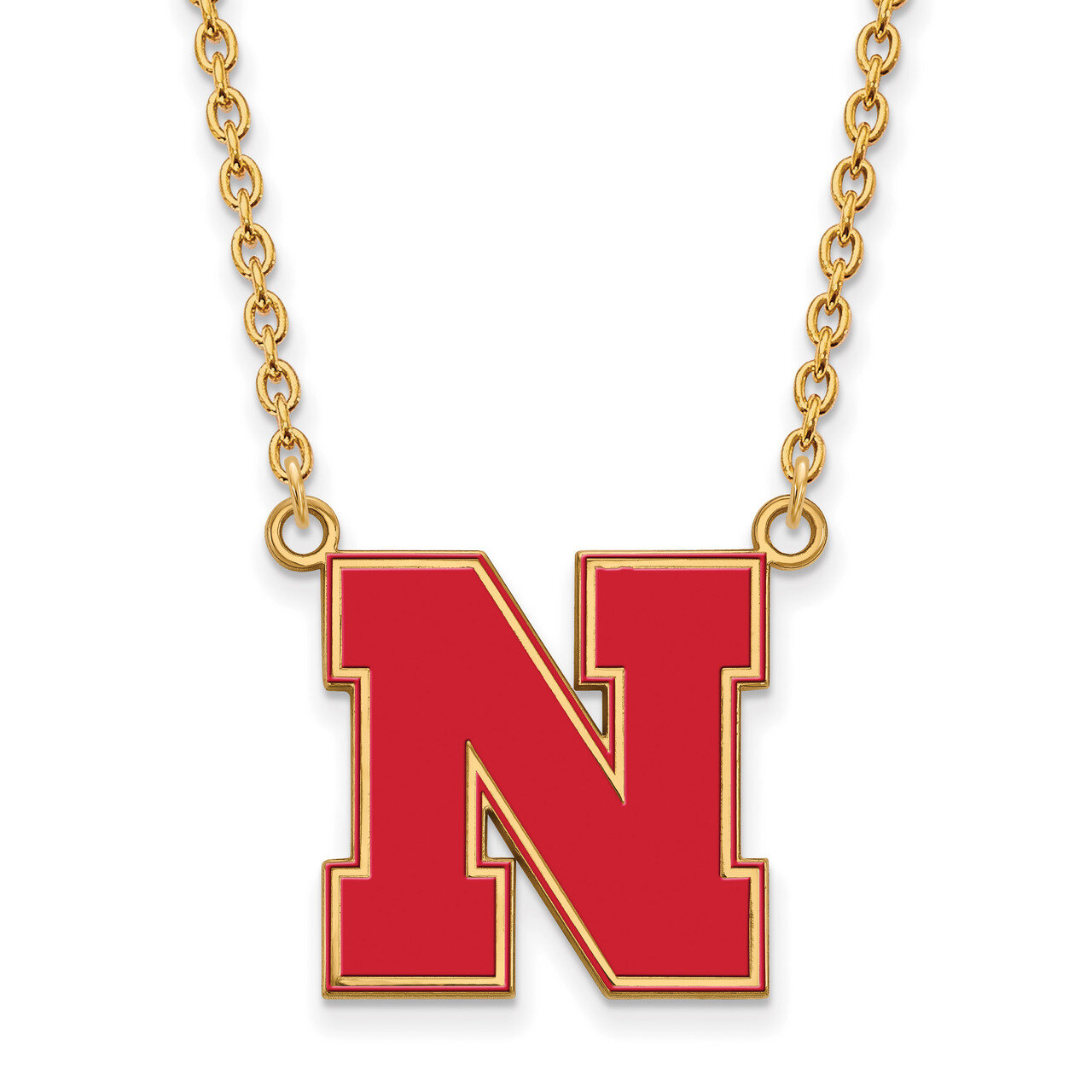 University of Nebraska Large Enamel Pendant with Necklace Gold-plated Sterling Silver GP097UNE-18, …