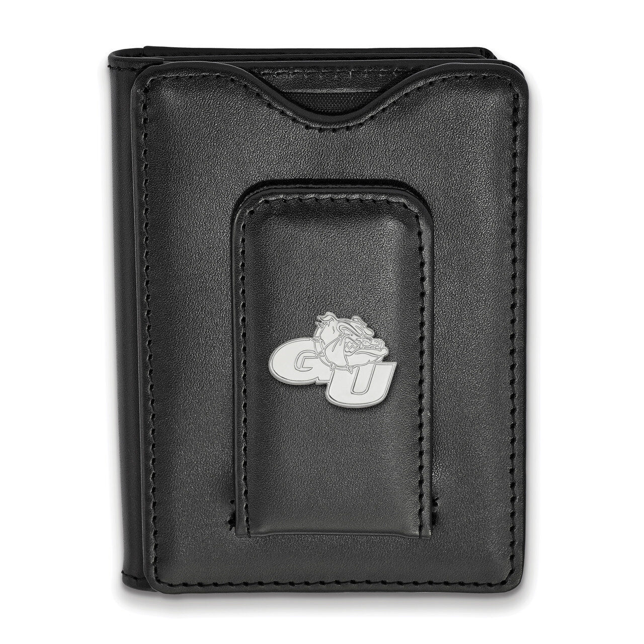 Gonzaga University Black Leather Money Clip Wallet Sterling Silver SS010GON-W1