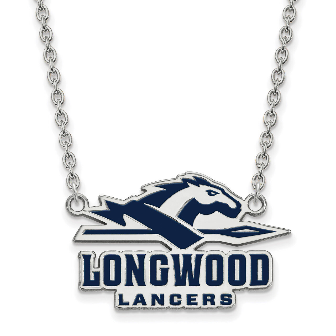 Longwood University Large Enamel Pendant with Necklace Sterling Silver SS011LOC-18