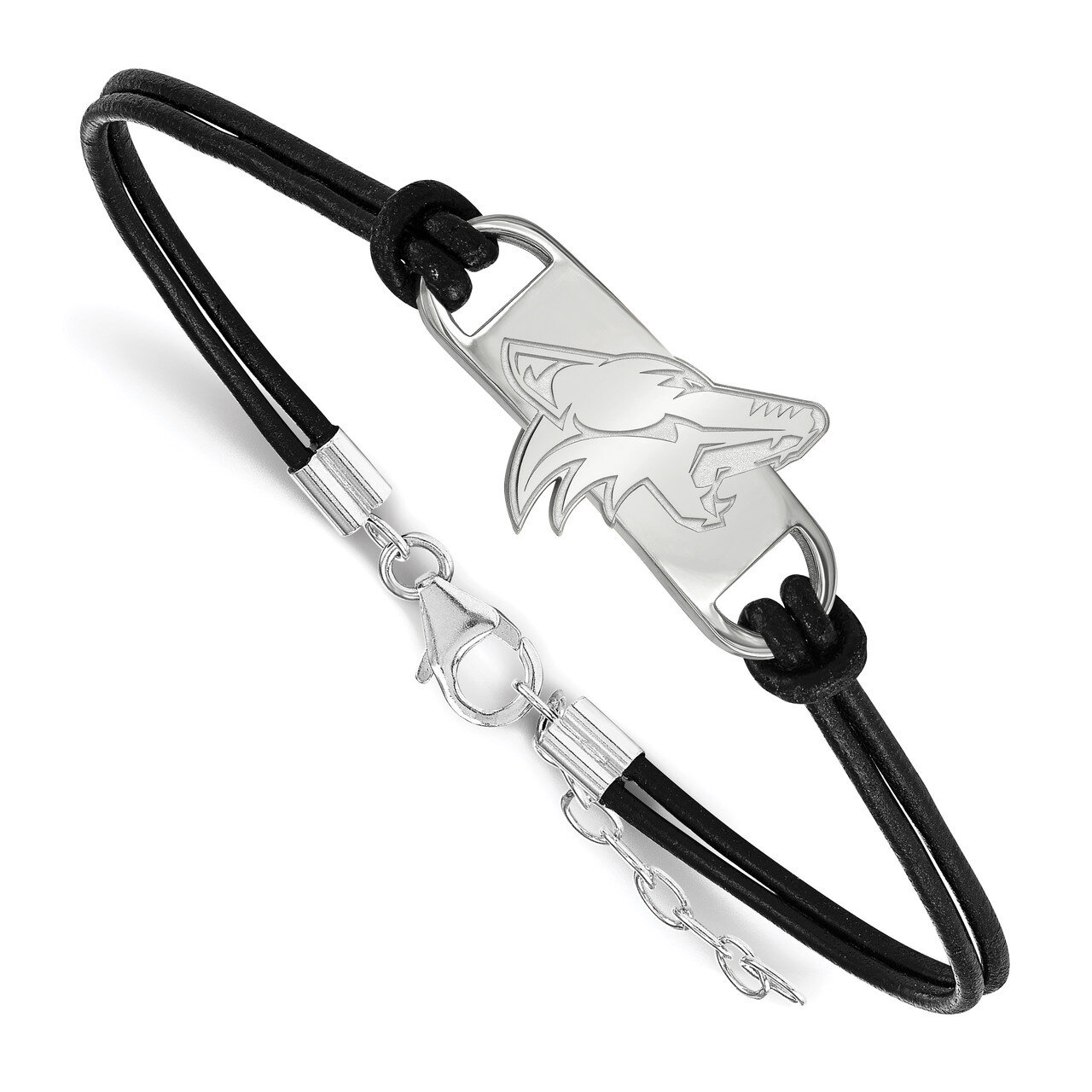 Arizona Coyotes Small Center Leather Bracelet Sterling Silver SS013COY-7