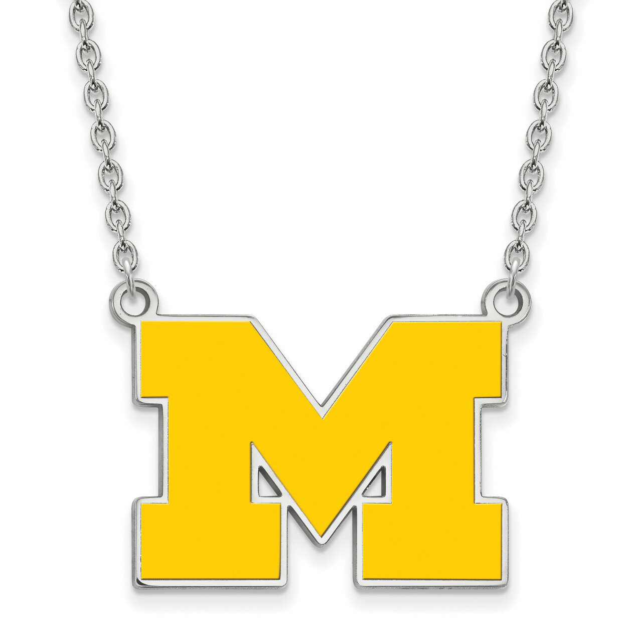 Michigan University of Large Yellow Enl Pend with Necklace Sterling Silver SS017UM-18, MPN: SS017UM…