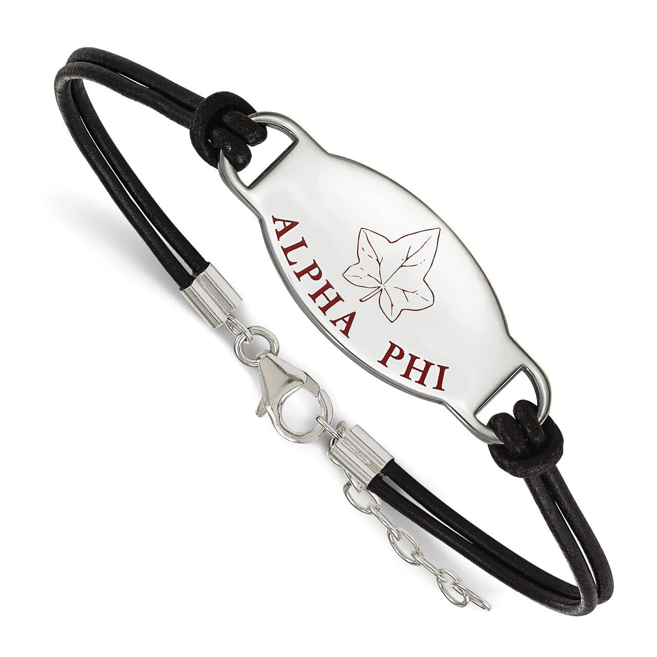 Alpha Phi Enameled Black Leather Bracelet Sterling Silver SS018APH-BK-7, MPN: SS018APH-BK-7, 191101…