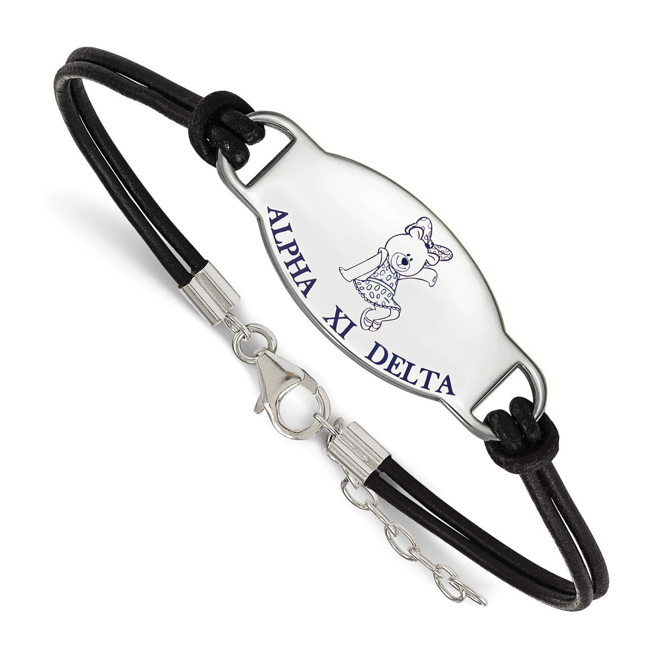 Alpha Xi Delta Enameled Black Leather Bracelet Sterling Silver SS018AXD-BK-7, MPN: SS018AXD-BK-7, 1…