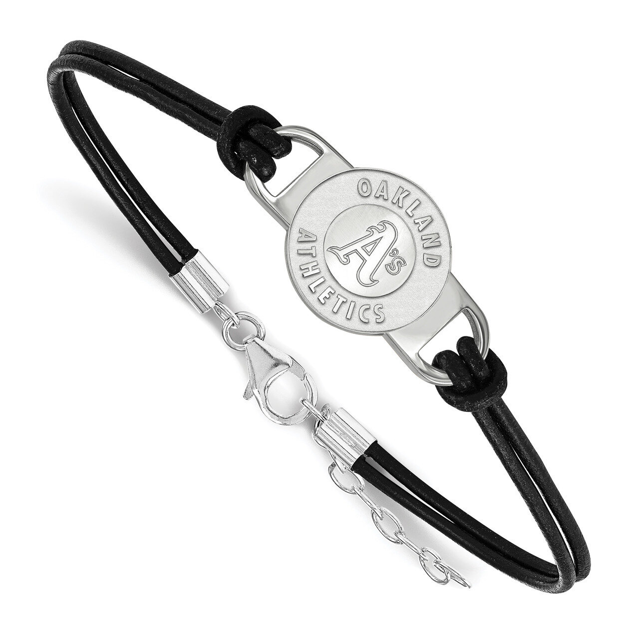 Oakland Athletics Small Center Leather Bracelet Sterling Silver SS027ATH-7