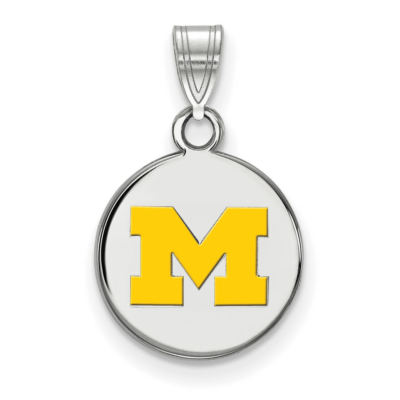 Michigan University of Small Yellow Enamel Disc Pendant Sterling Silver SS035UM