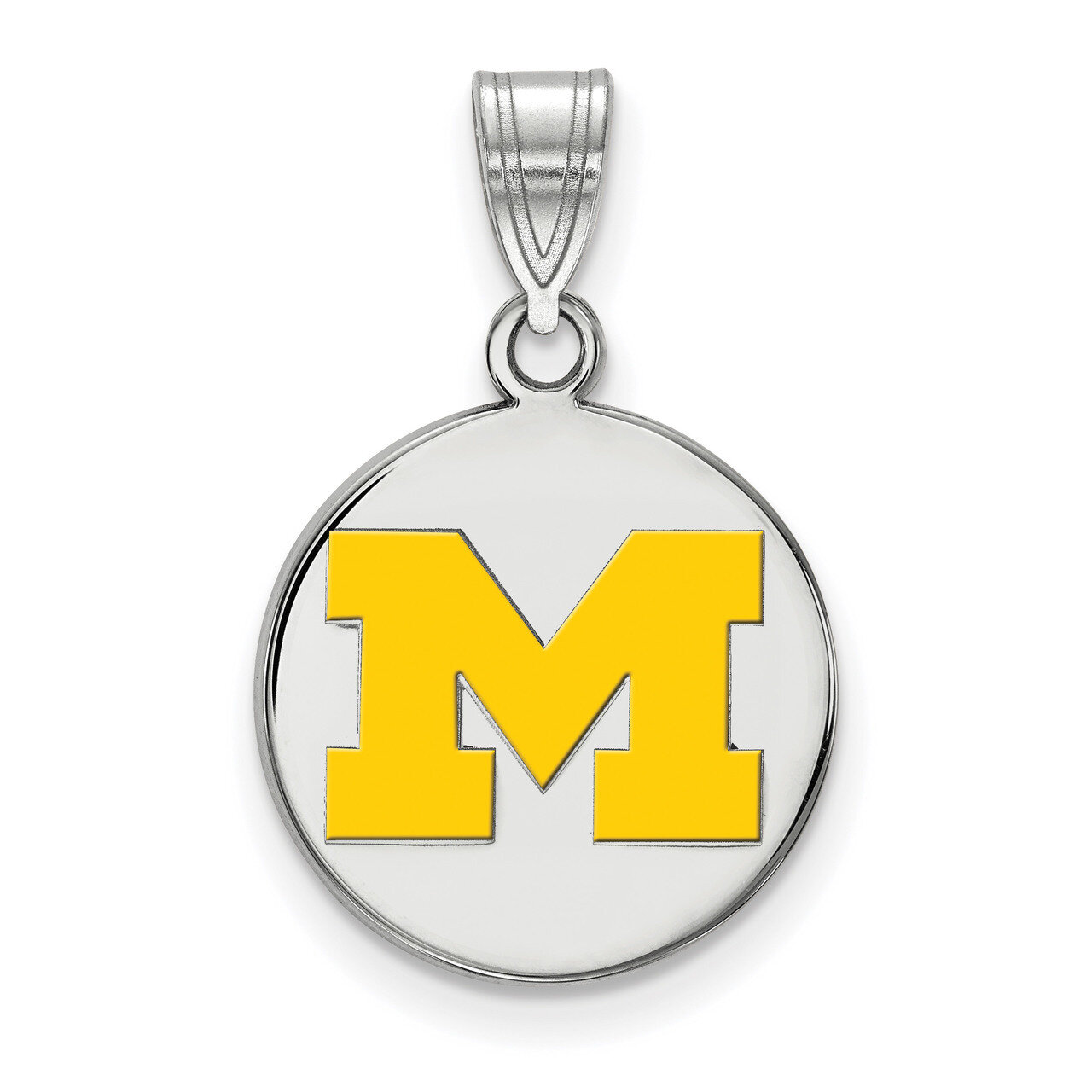 Michigan University of Medium Yellow Enamel Disc Pendan Sterling Silver SS037UM, MPN: SS037UM, 8867…