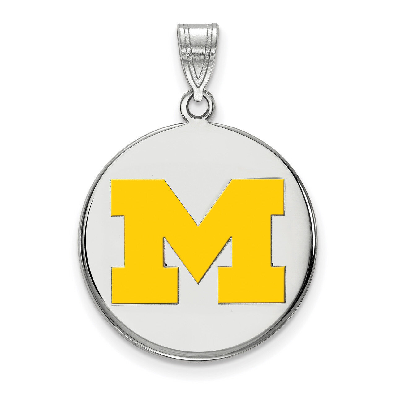 Michigan University of Large Yellow Enamel Disc Pendant Sterling Silver SS039UM, MPN: SS039UM, 8867…