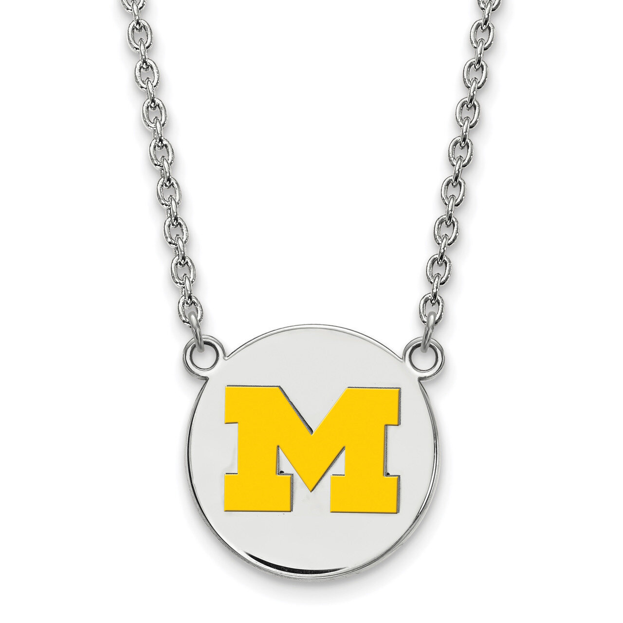 Michigan University of Lg Yellow Enl Disc Pend with Necklace Sterling Silver SS041UM-18